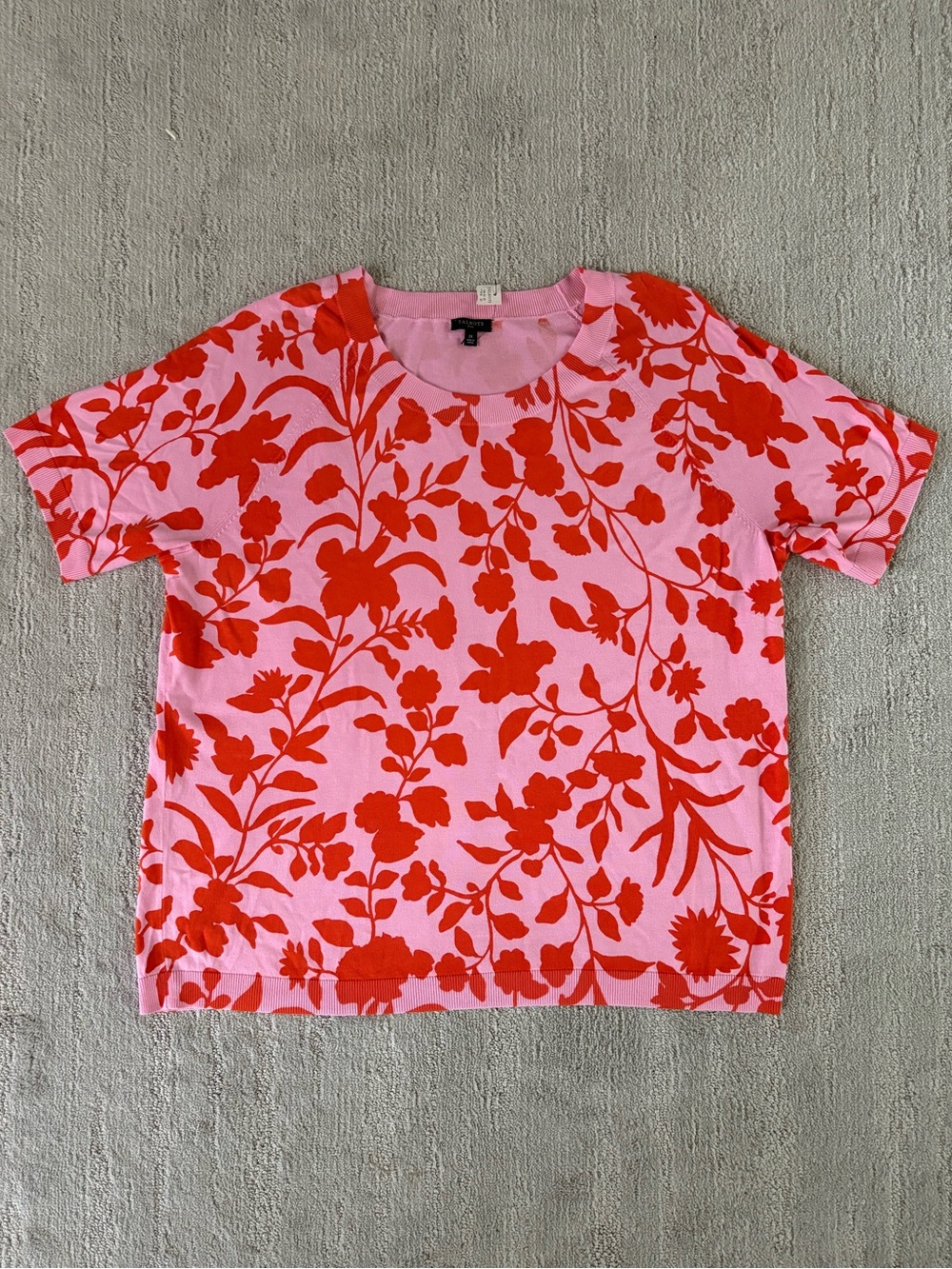 Talbots NWT Pink Orange Floral Short Sleeve Sweater Top 2X Cottagecore Preppy